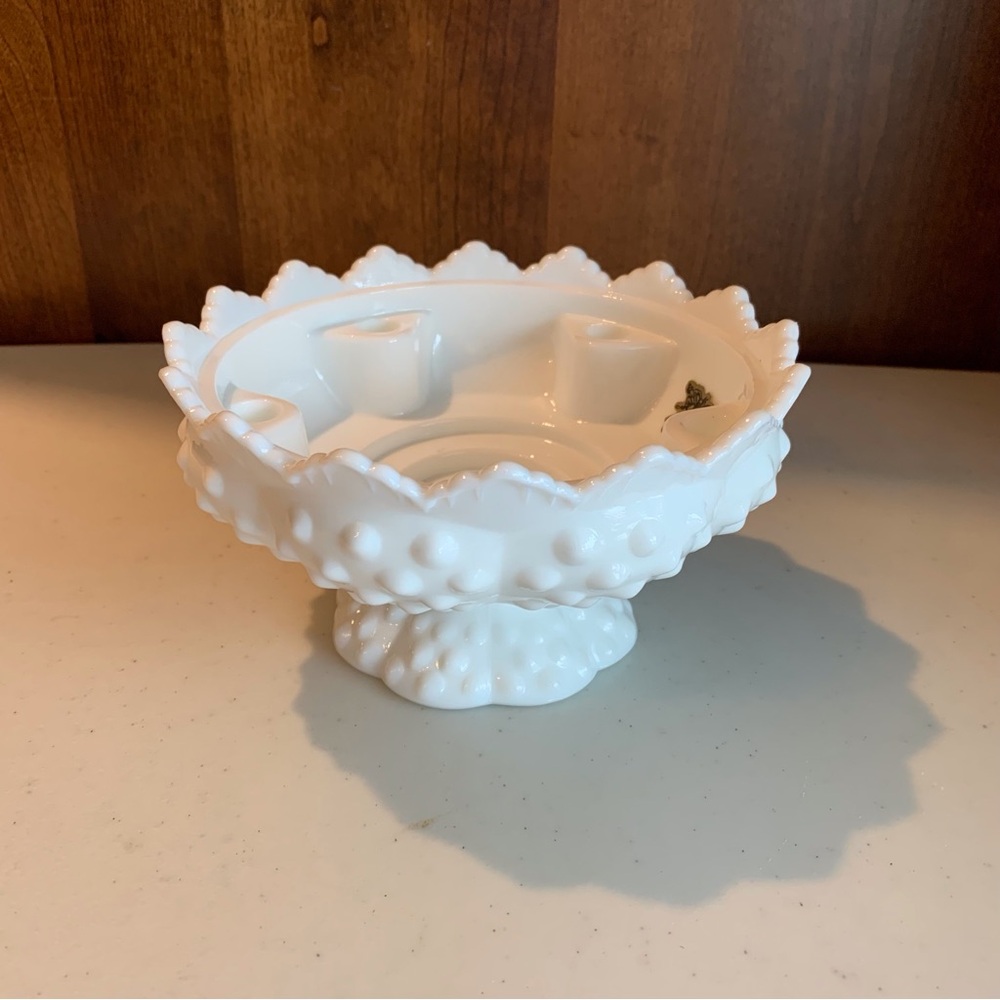 Vintage Fenton Hobnail Milk Glass Candle Bowl W/Sticker